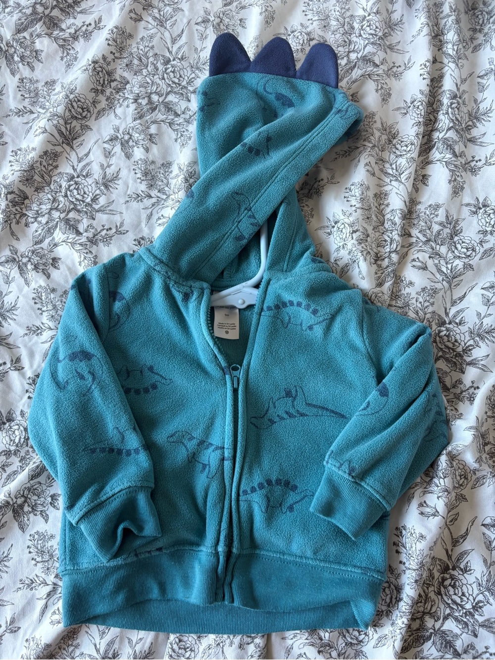 Carter's Teal Dinosaur Hooded Zip Jacket with Navy Spikes